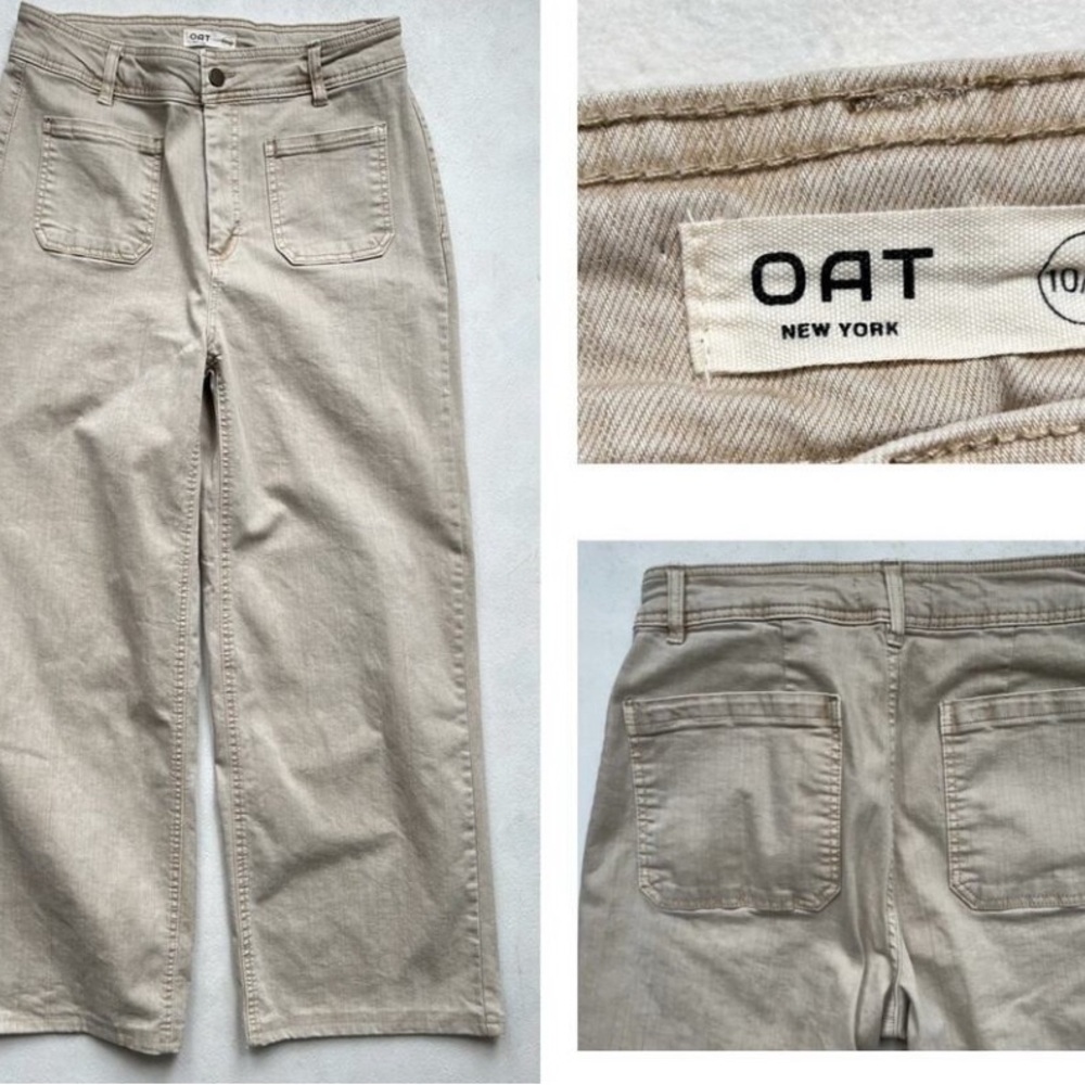 Oat New York Womens Jeans sz 10 Beige Denim Wide Leg High Rise